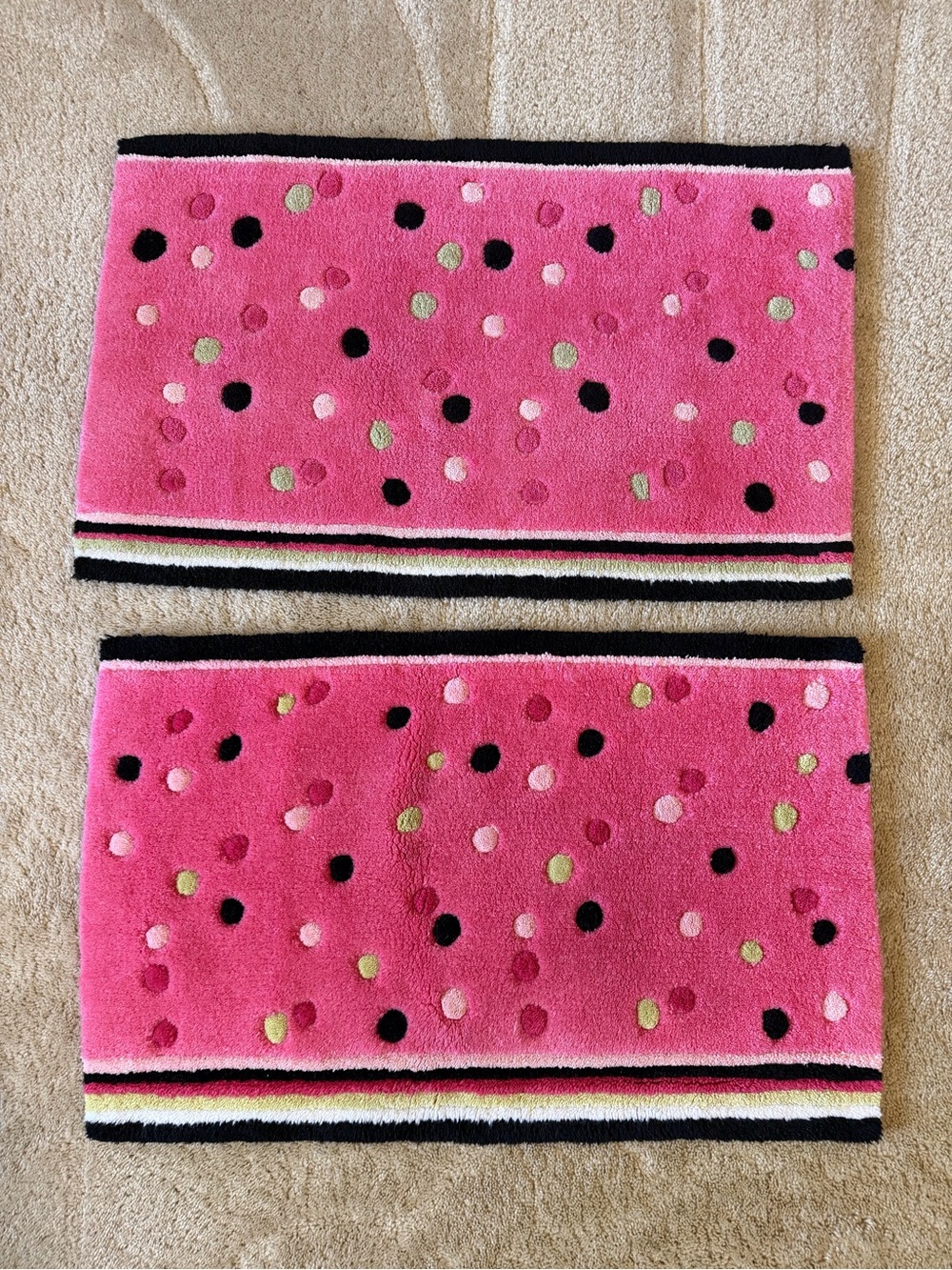 Vintage Waverly Polka-Dot Rug Set - Pink Whimsical Retro Bath Mats (Set of 2)